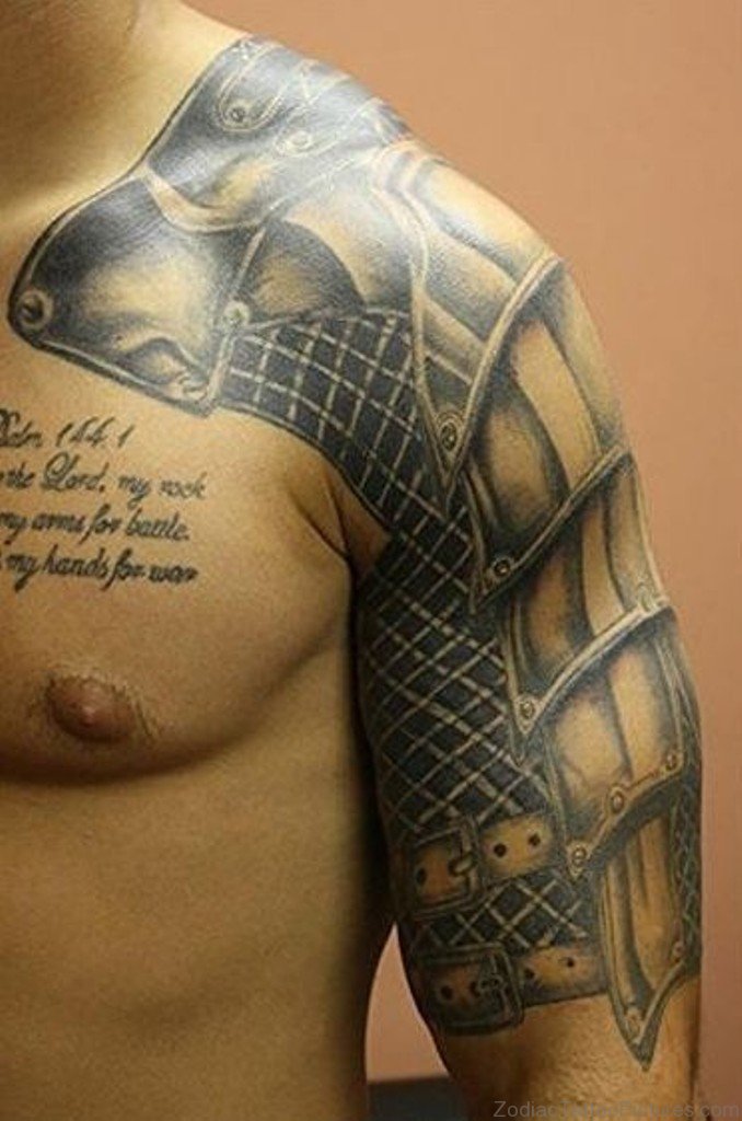 awesome realistic medieval armor tattoo for men