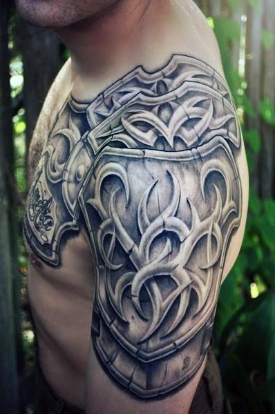 mens chest and arm armor tattoos