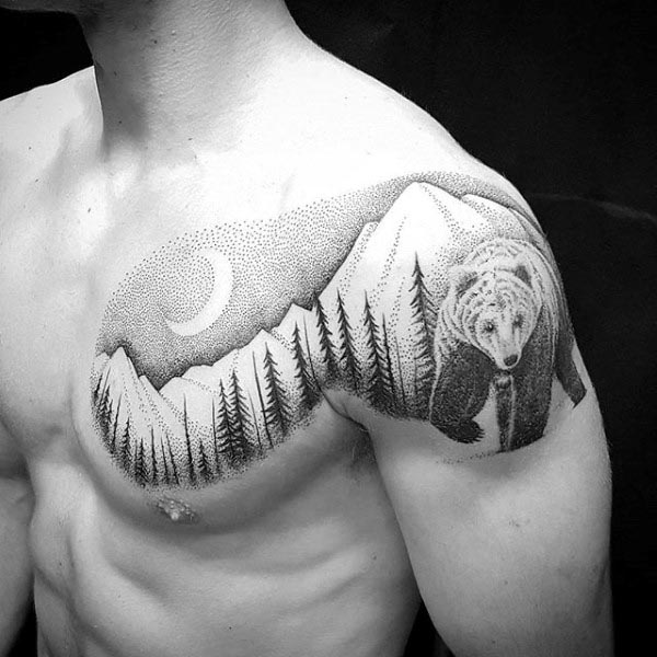 Татуировки медведя на плече мужские фото
