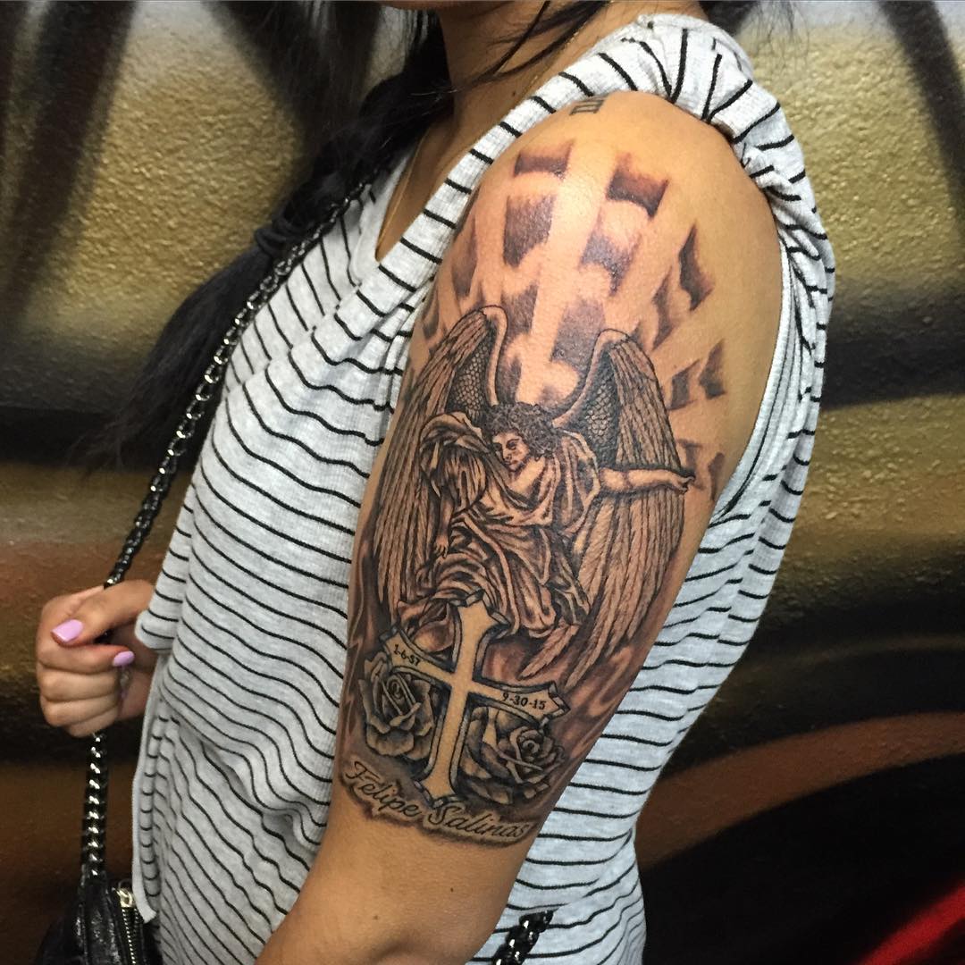 flying girl sleeve tattoo design
