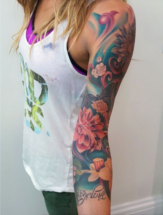 lovely colored left sleeve tattoo